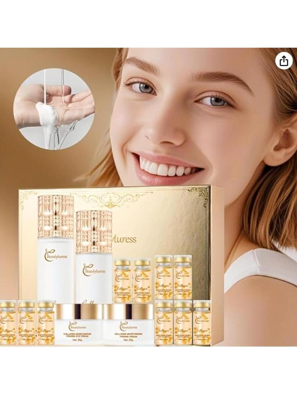 Collagen Skincare Set - 14pcs - Face Care with Collagen, Niacinamide, Hyaluronic